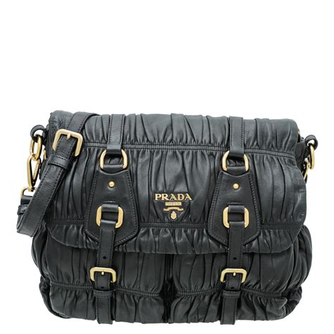 prada nappa gaufre messenger bag|Black Gaufré nappa leather shoulder bag .